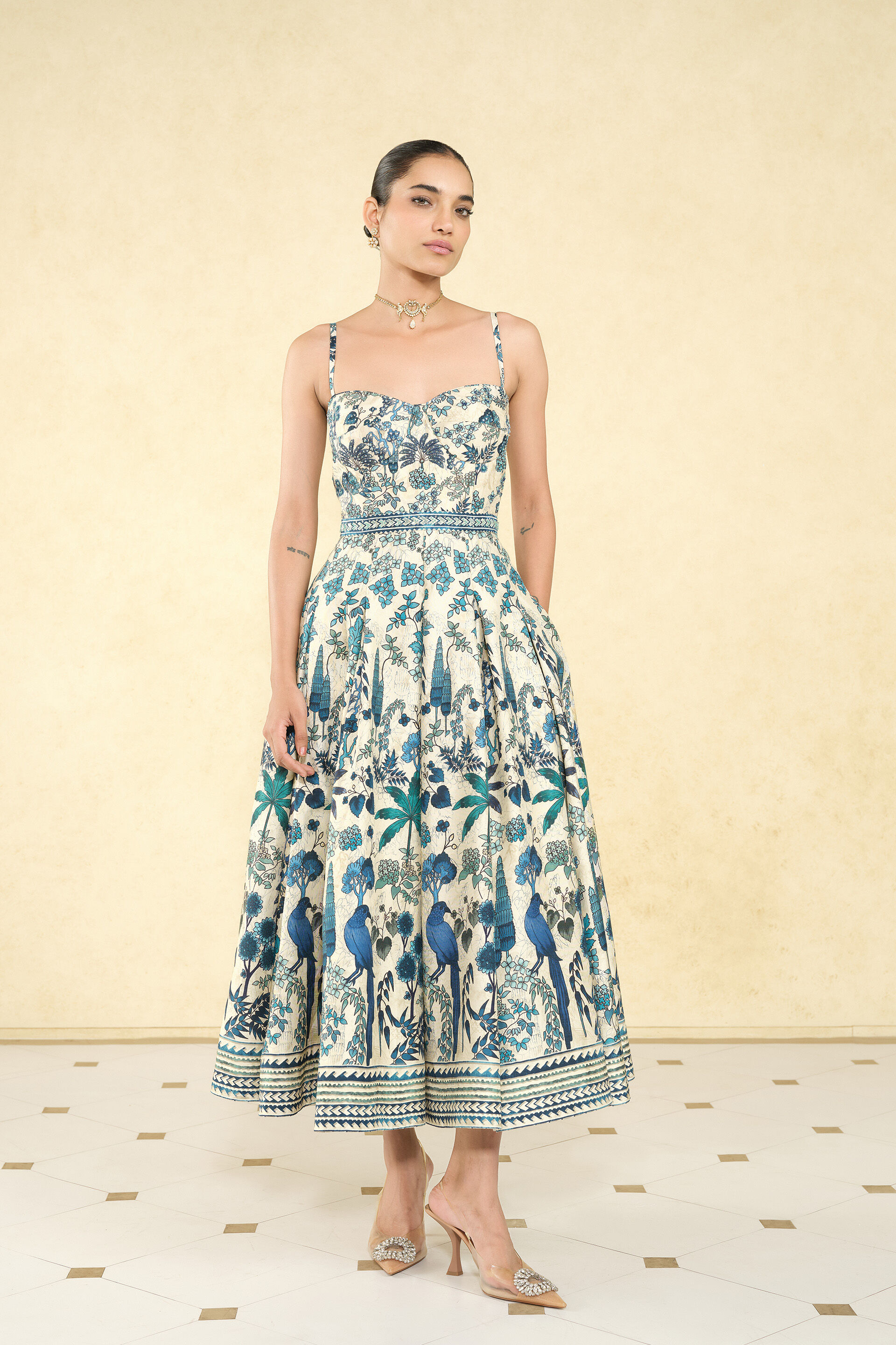 Avis Printed Silk 50s Dress - Cream